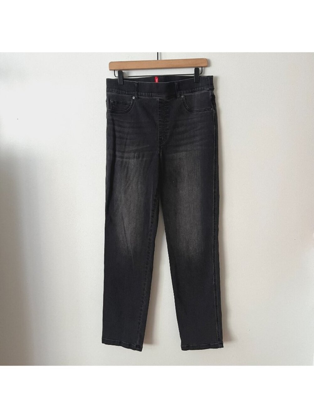 SPANX High Rise Pull On Straight Leg Jeans Charcoal Gray Women's Size Large